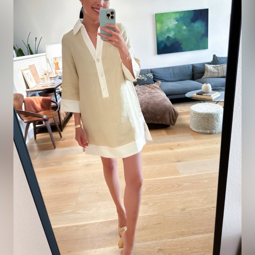 Tuckernuck Cream and White Linen Tunic Dress